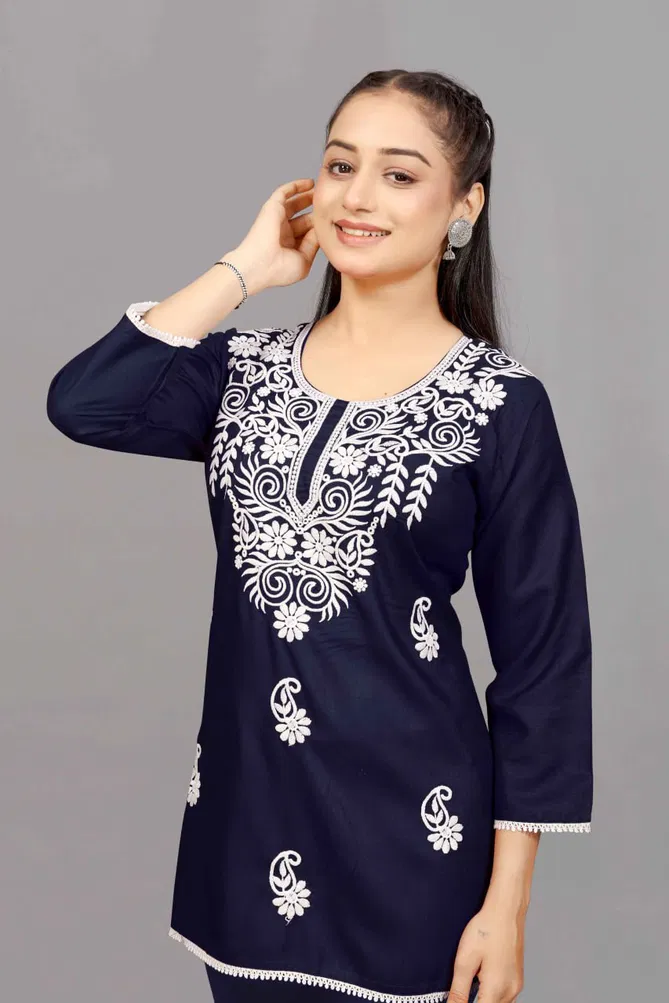 NSF Hello Rayon Chikankari Embroidery Ladies Top Wholesale Online