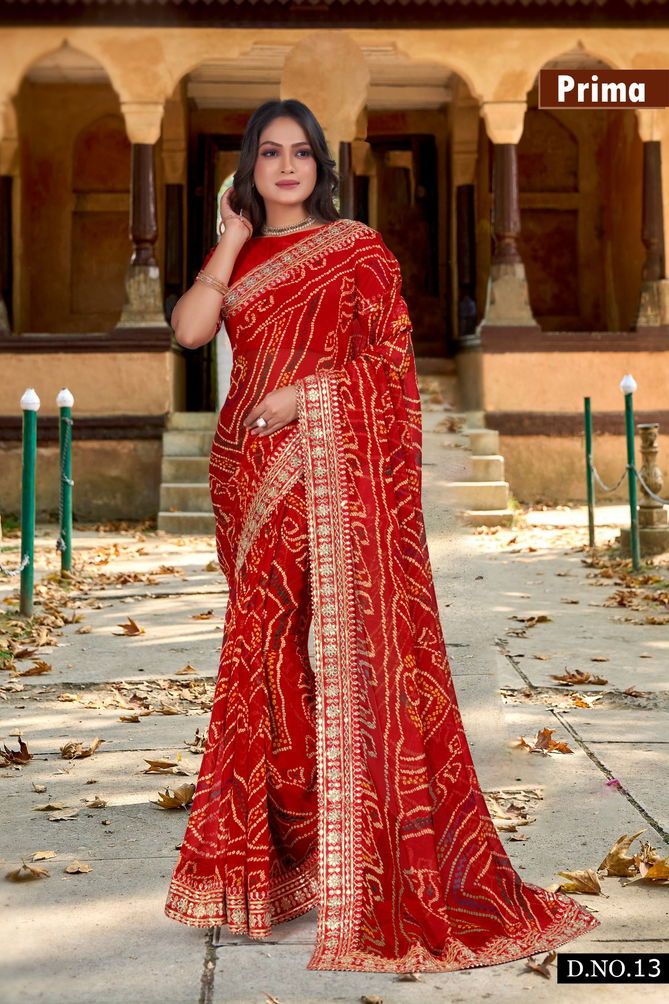 Prima Weightless Georgette Bandhani Sarees Wholesale Market In India