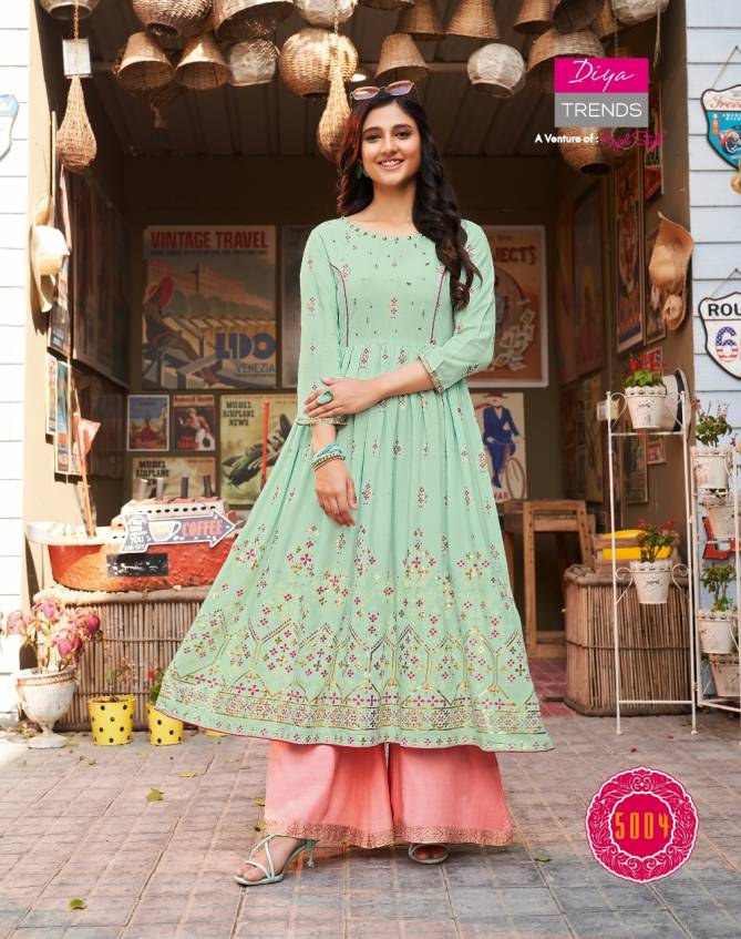 Ethnicity 5 Latest Designer Heavy Festive Wear Long Gown Style Rayon And Embroidery Work Long Kurtis Collection
