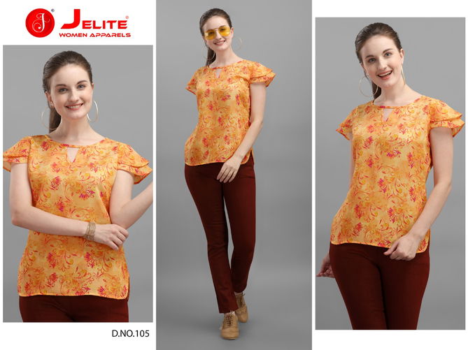 Jelite Marigold Latest Fancy Designer Casual Wear Western Cotton Digital Ladies Top Collection
