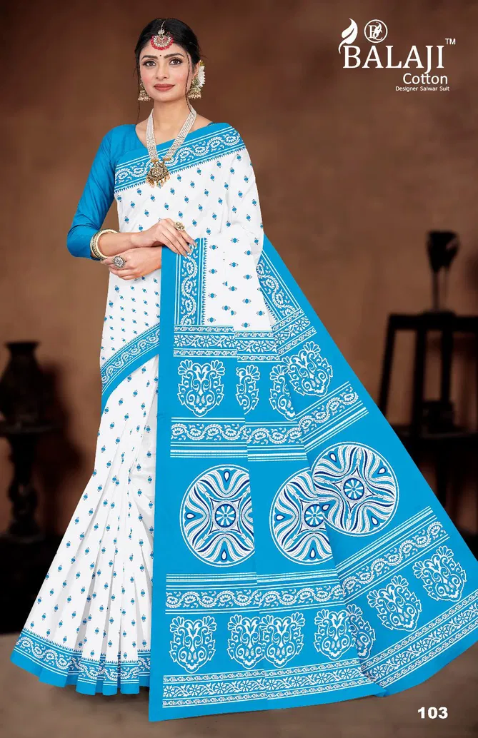 White Butti By Balaji Daily Wear Printed Cotton Sarees Suppliers In India