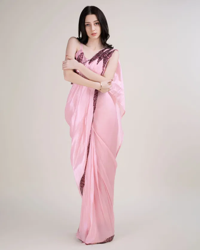 Amoha Trendz A313 Silk Satin Party Wear Readymade Sarees Wholesale In India