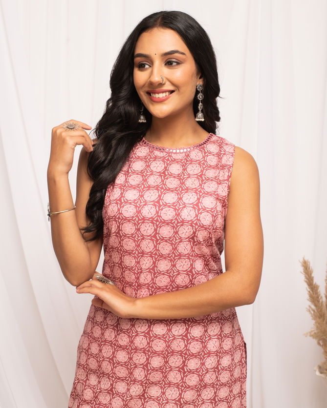 Fiorra FAR0111 Floral Printed Pink Cotton Straight Kurti Online Wholesale