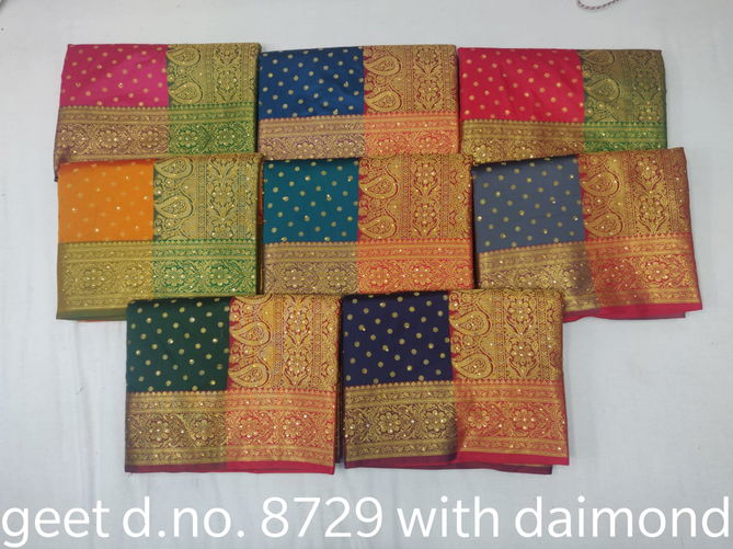 Geet 8729 Fancy Designer Festive Wear Cotton Silk Diamond Work Sarees Collection
