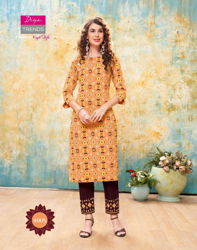 Forever 4 Latest Fancy Designer Ethnic Wear Rayon With fancy Embroidery Kurti With Bottom Collection
