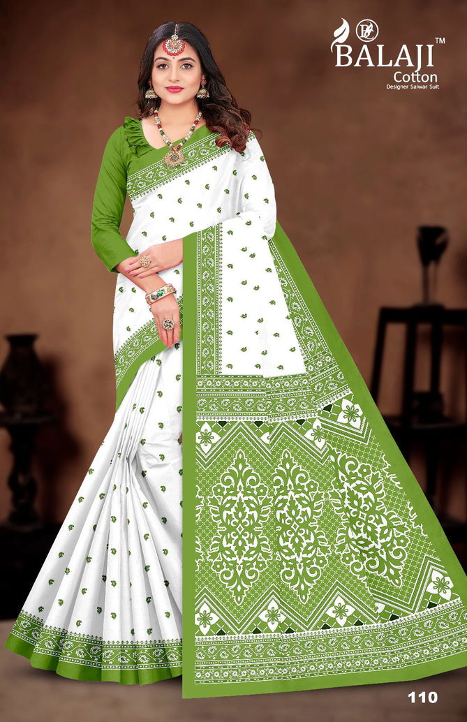 White Butti By Balaji Daily Wear Printed Cotton Sarees Suppliers In India