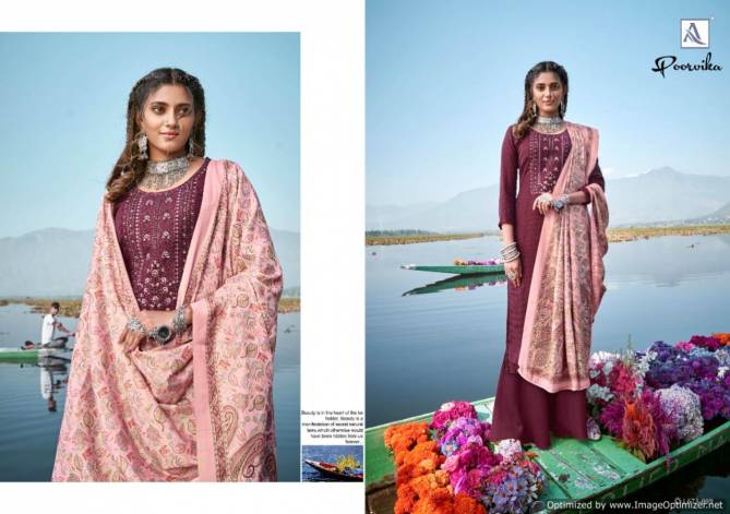 Alok Poorvika Latest Collection Of Designer Digital Printed Pure Pashimina Dress Material 