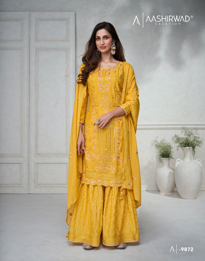 Agha Noor By Aashirwad Premium Chinon Silk Festive Wear Salwar Suits Wholesale Suppliers In India
