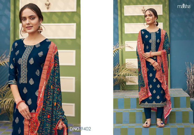 MAISHA NAFIZA Fancy Festive Wear Pure dola Jacquard Buti  with Embroidery And Hand Work Top With Digital Print Dupatta Collection