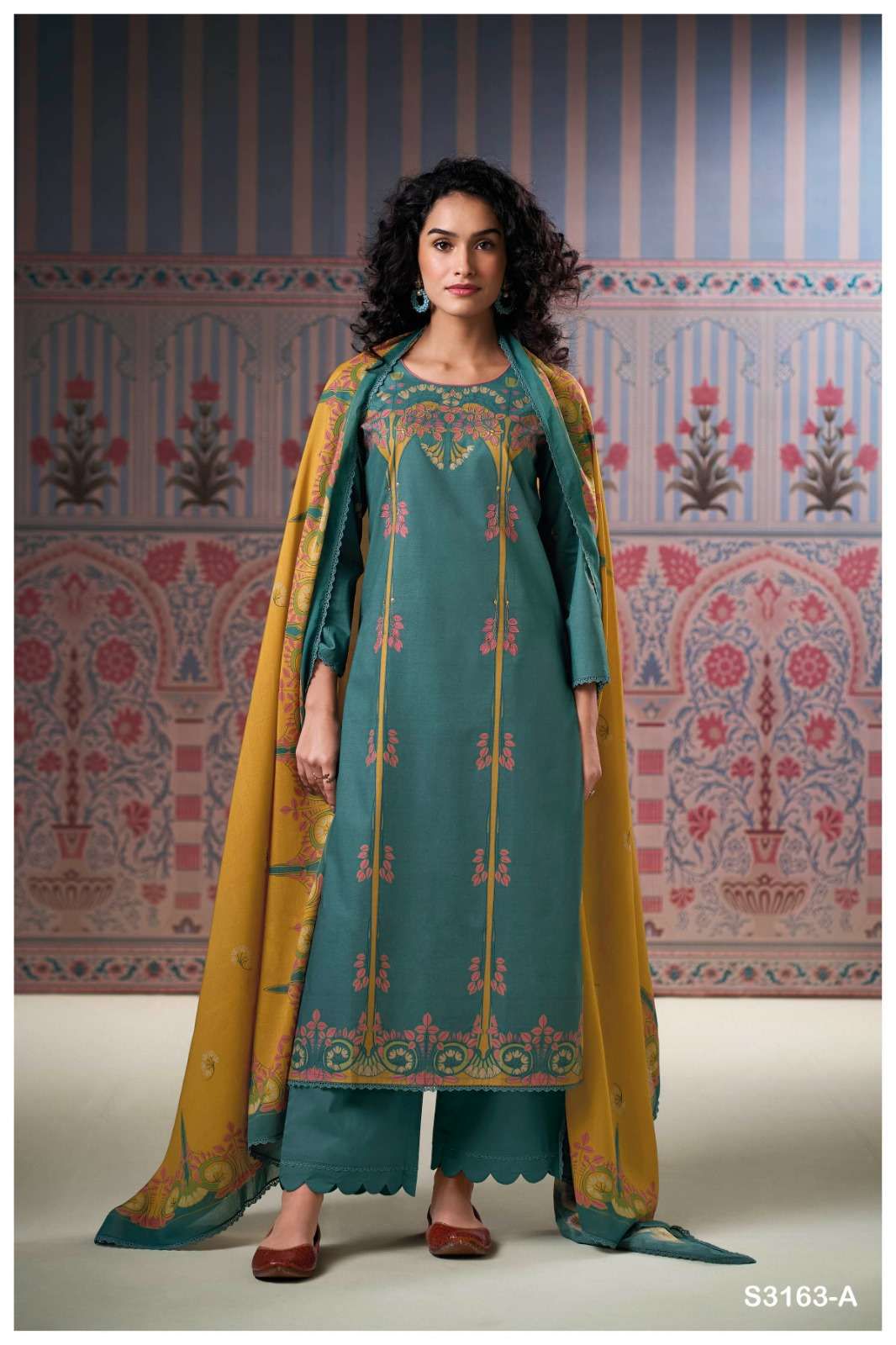 Victoire 3163 By Ganga Cotton Printed Embroidery Dress Material Exporters In India