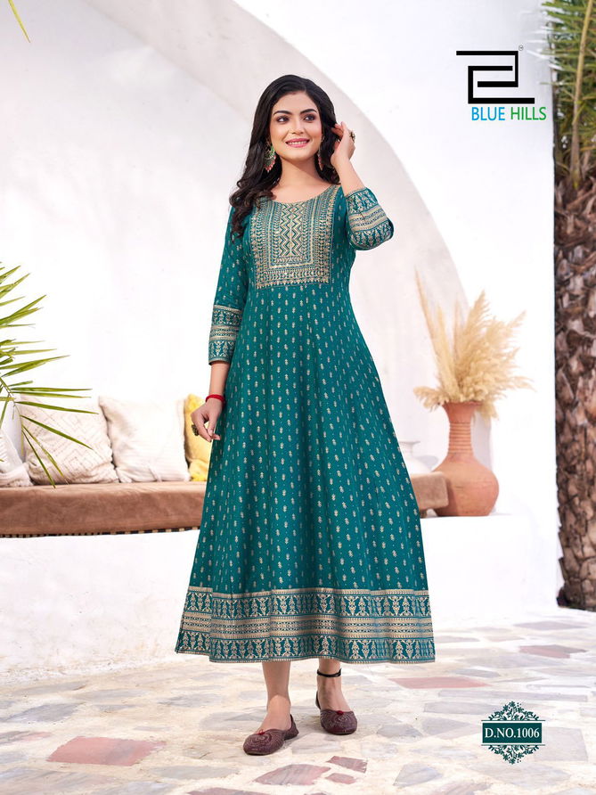 Yashika By Blue Hills Rayon Embroidered Anarkali Long Kurti Suppliers In India