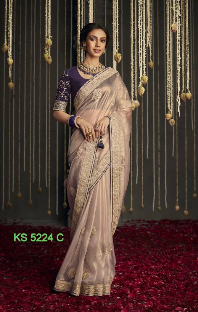 Kajal 5224 Kimora Wedding Designer Wear Soft Tissue Silk Sarees Wholesale in India