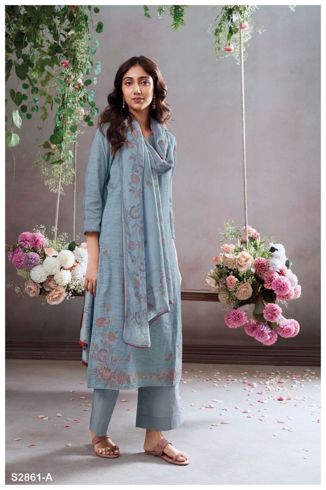 Sera 2861 By Ganga Cotton Linen Printed Dress Material Orders In India