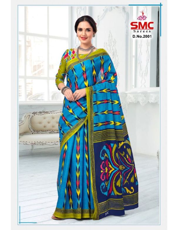 Smc Ikkat Casual Daily Wear Cotton Printed Designer Saree Collection