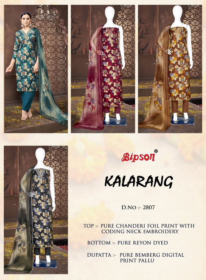 Kalarang 2807 By Bipson Chanderi Foil Print Coding Neck Work Dress Material Wholesale Shop In Surat	