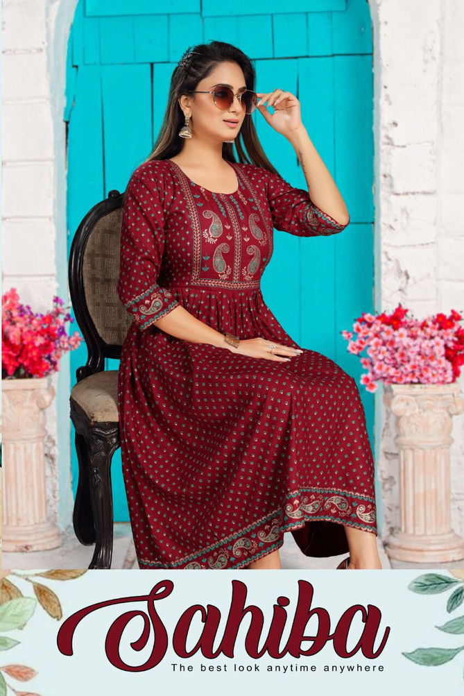 Beauty Queen Sahiba Rayon Designer Ethnic Wear Anarkali Kurti Collection