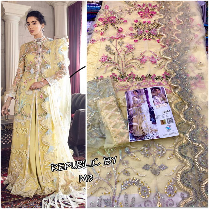 M3 Republic Bridal Coll Premium Fancy Festive Wear Heavy Net Butterfly Net Embroidered Salwar Suit Collection
