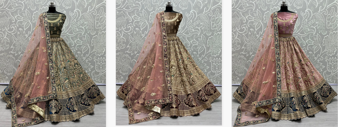 Lc 2343 Velvet Designer Bridal Lehenga Choli Collection