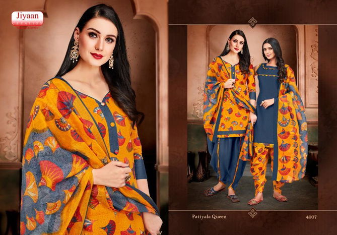 Jiyaan Patiyala Queen 4 Latest Fancy Designer Casual Wear Cotton Printed Patiala Dress Material Collection
