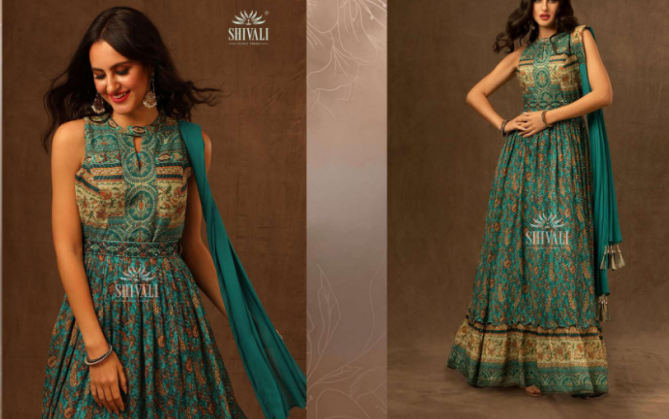 Shivali Tyohaar Beautiful Upada Prints Elegant Look Indo Western Gown Catalog