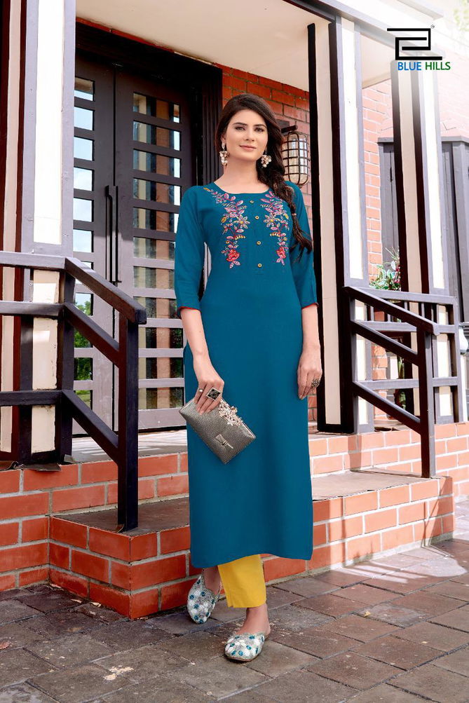 Blue Hills Strawberry Latest Fancy Heavy Festive Party Wear Designers Rayon Kurti Collection