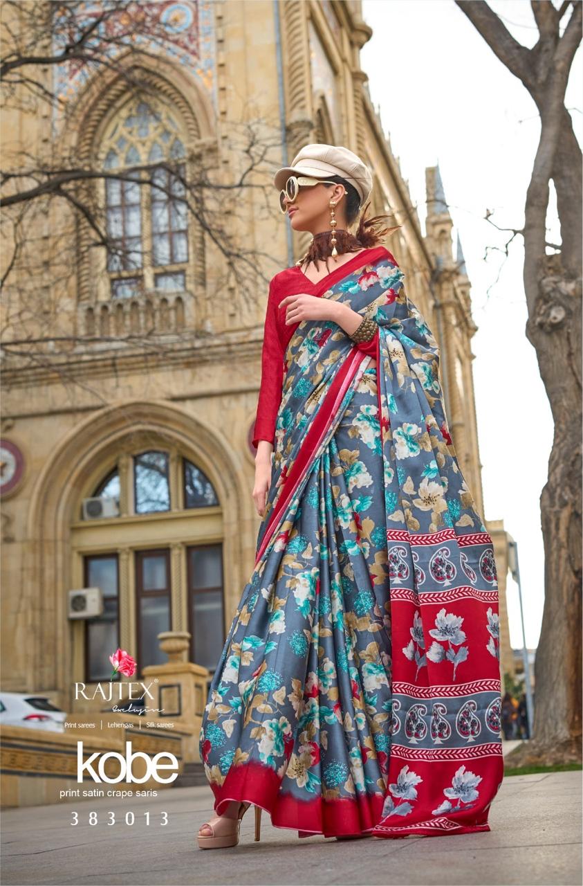 Kobe 383001 To 383018 By Rajtex Pinted Satin Crepe Sarees Surat Wholesale Market