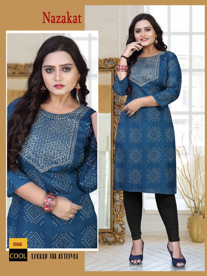 Akhand Jyot Nazakat Regular Wear Rayon Printed Latest Kurti Collection