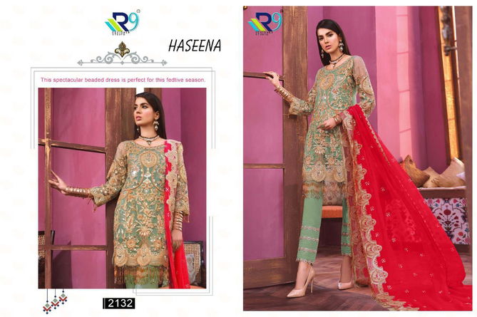 R9 Haseena Latest Designer Collection Of Faux Georgette Pakistani Salwar Suit With Embroidery Work And Handwork 