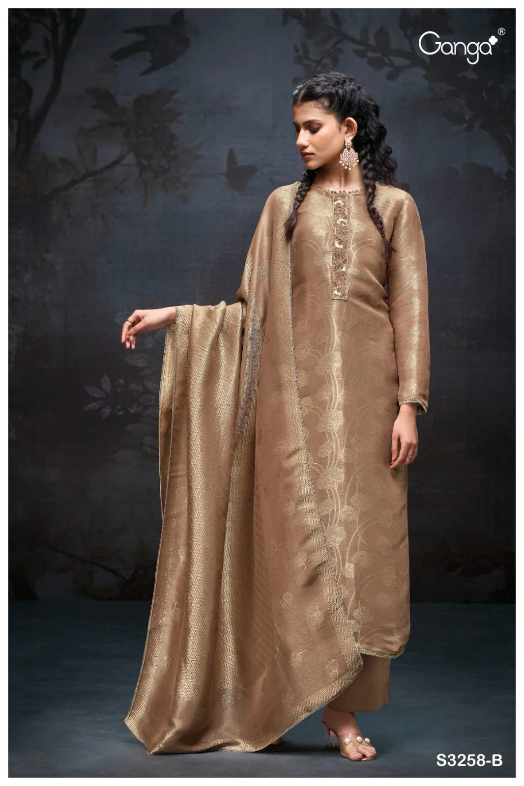 Cailey 3258 By Ganga Bemberg Silk Dress Material Exporters In India