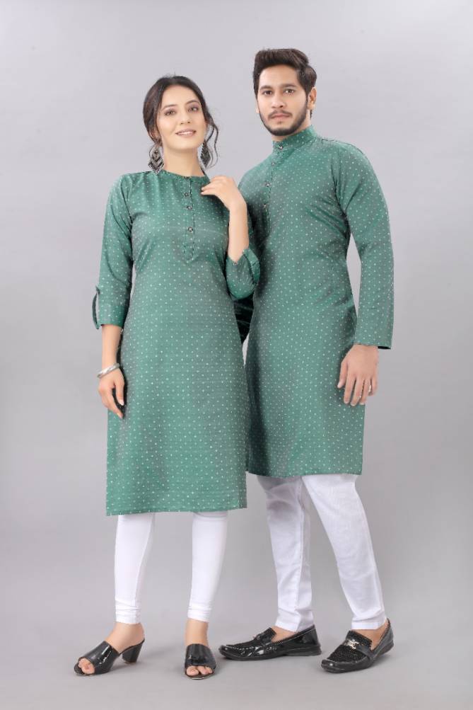 Sabella Latest Fancy Designer fancy Party Wear Couple Kurta Cotton Jacquard Couple Kurta Collection
