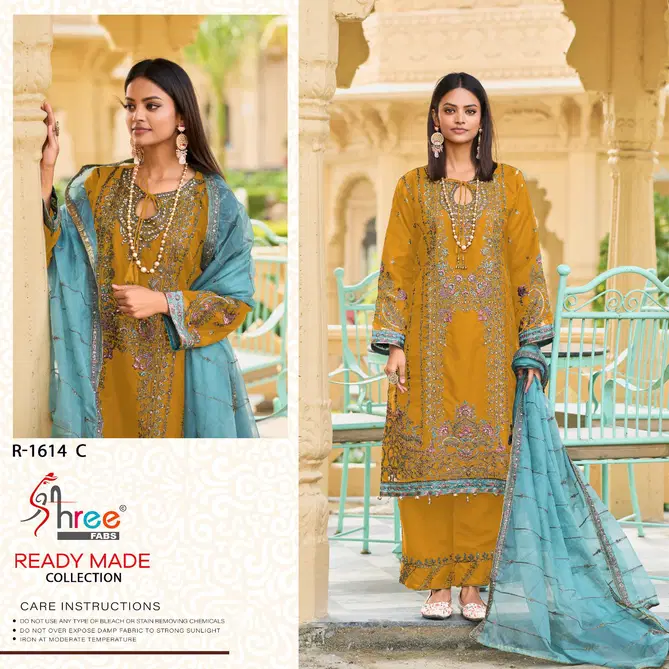 R 1614 By Shree Fabs Organza Embroidery Pakistani Readymade Suits Wholesale Price