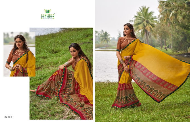 Sanskar Meera Georgette Printed Designer Ethnic Wear Fancy Latest Saree Collection
