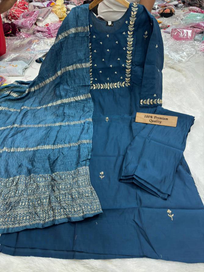 TDG Roman Silk Designer Kurti With Bottom Dupatta Suppliers In India