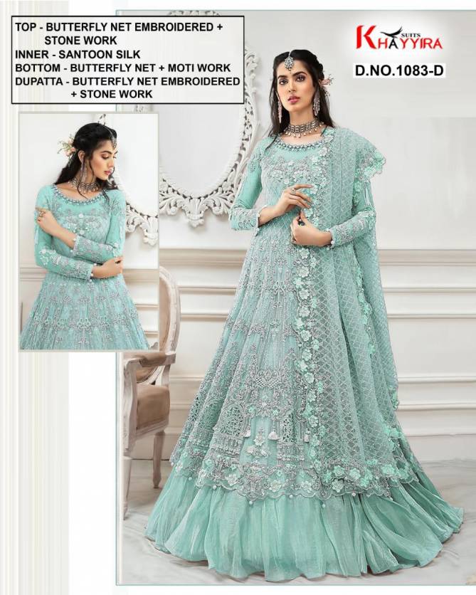 Khayyira 1083 Series Latest Heavy Wedding Wear Heavy Butterfly Net With Full Embroidery Moti And Diamond Work Pakistani Salwar Suits Collection