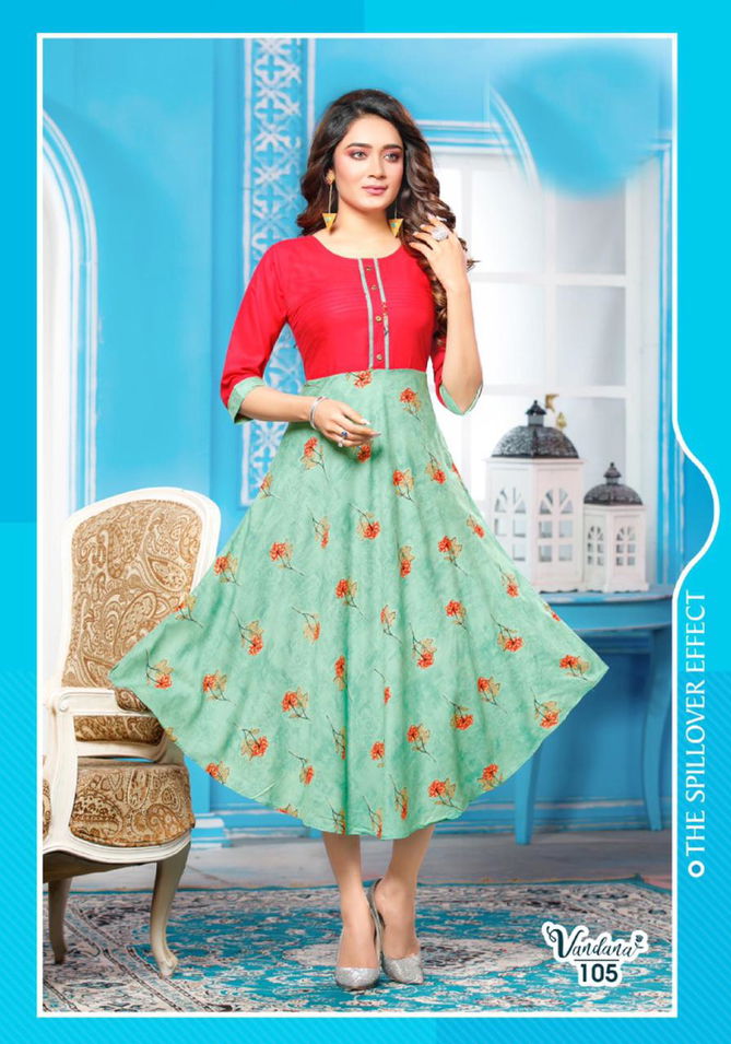 Beauty Queen Vandana Regular Wear Rayon Printed Anarkali Kurti Collection