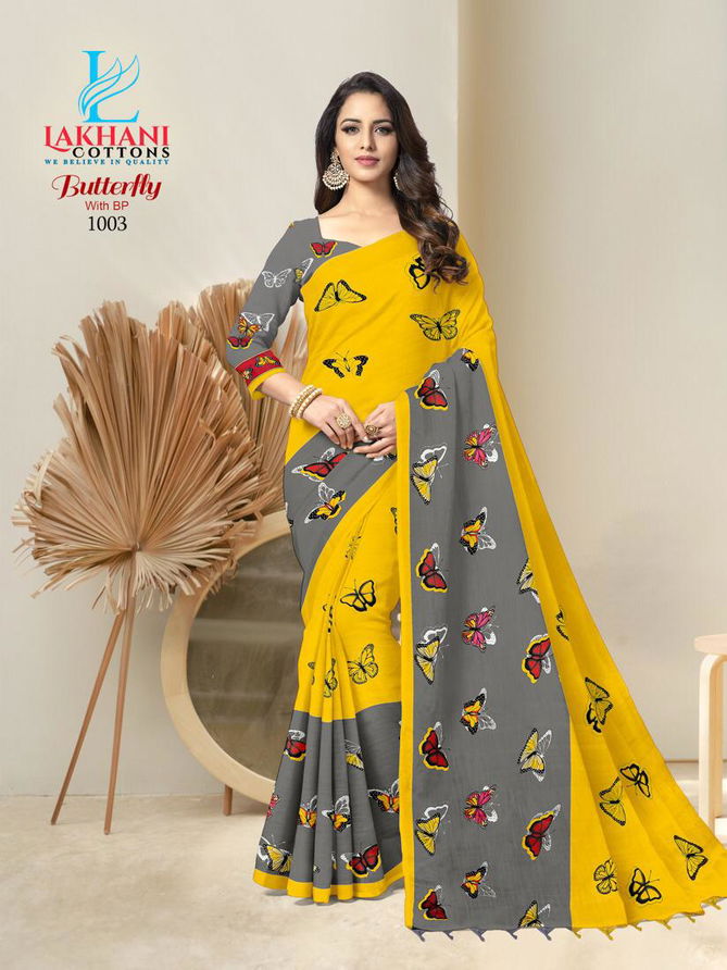 Lakhani Butterfly Pure Cotton Latest Printed Casual Wear Designer Cotton saree Collection
