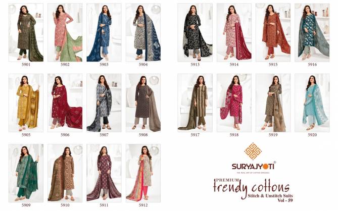 Trendy Cottons Vol 59 By Suryajyoti Readymade Suit Exporters In India