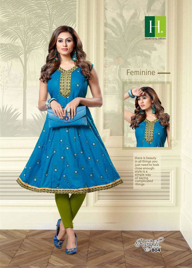 Hirwa Rangoli 8 Latest fancy designer Casual wear Anarkali Embroidery Kurtis Collection
