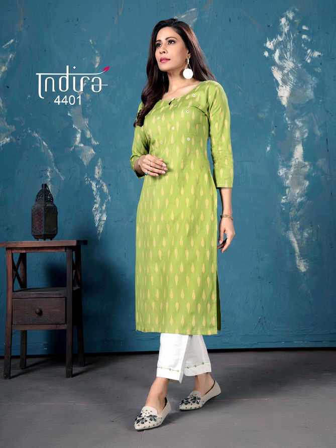 Indira Basant Printed Latest Regular Wear Cotton Linen
 Kurtis With Bottom Collection
