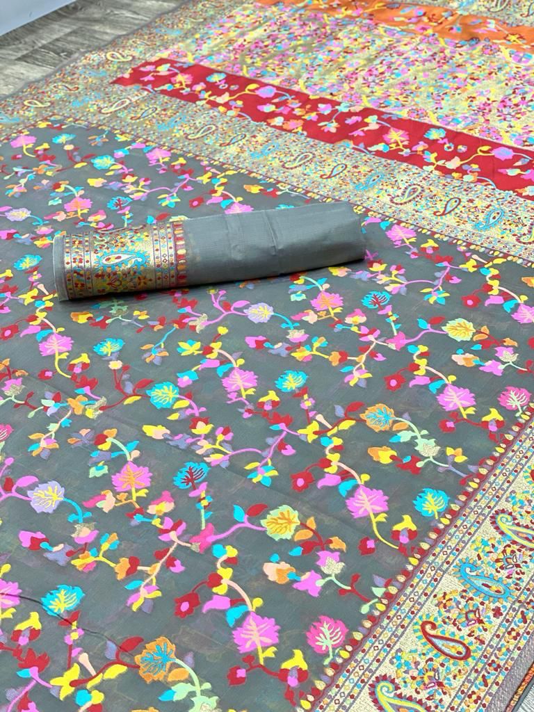 Vivera Kashmiri Pashmina Kachi Printed Wedding Sarees Suppliers In India