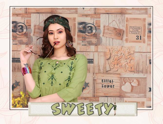 Trendy Sweety Latest fancy Designer Casual Wear Short Embroidery Designer Kurtis Collection

