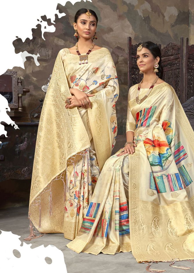 Smaran Silk Latest Fancy Designer Festive Wear digital print Pure Silk Saree Collection 