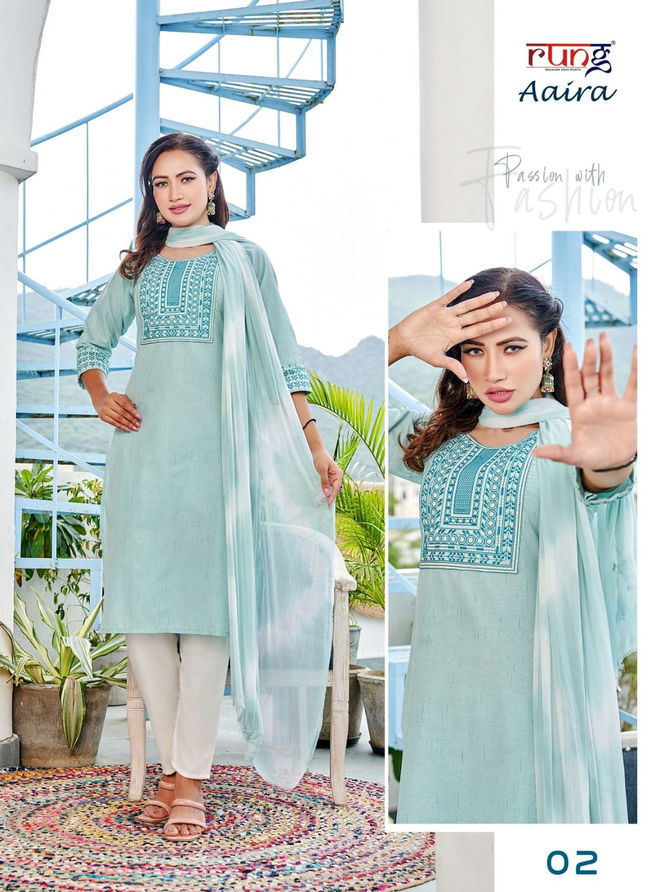 Aaira By Rung Cotton Designer Kurti With Bottom Dupatta Wholesale Clothing Suppliers In India