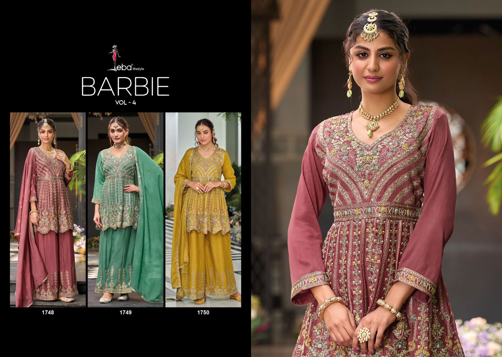 Barbie Vol 4 By Eba Chinon Embroidery Readymade Suits Wholesale In India