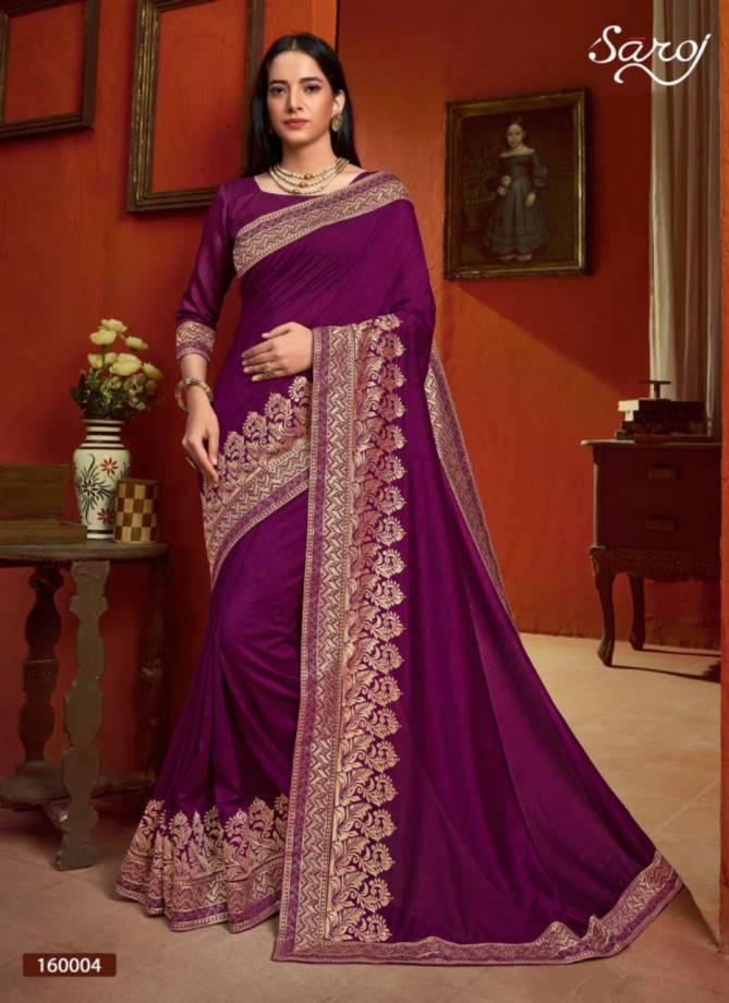 SAROJ ROOPVATI Latest Designer Heavy Wedding Wear Fancy Vichitra Silk With Heavy Jari Border Sarees Collection