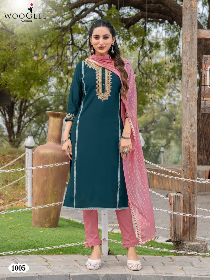 Moksha By Wooglee Viscose Silk Kurti With Bottom Dupatta Exporters In India