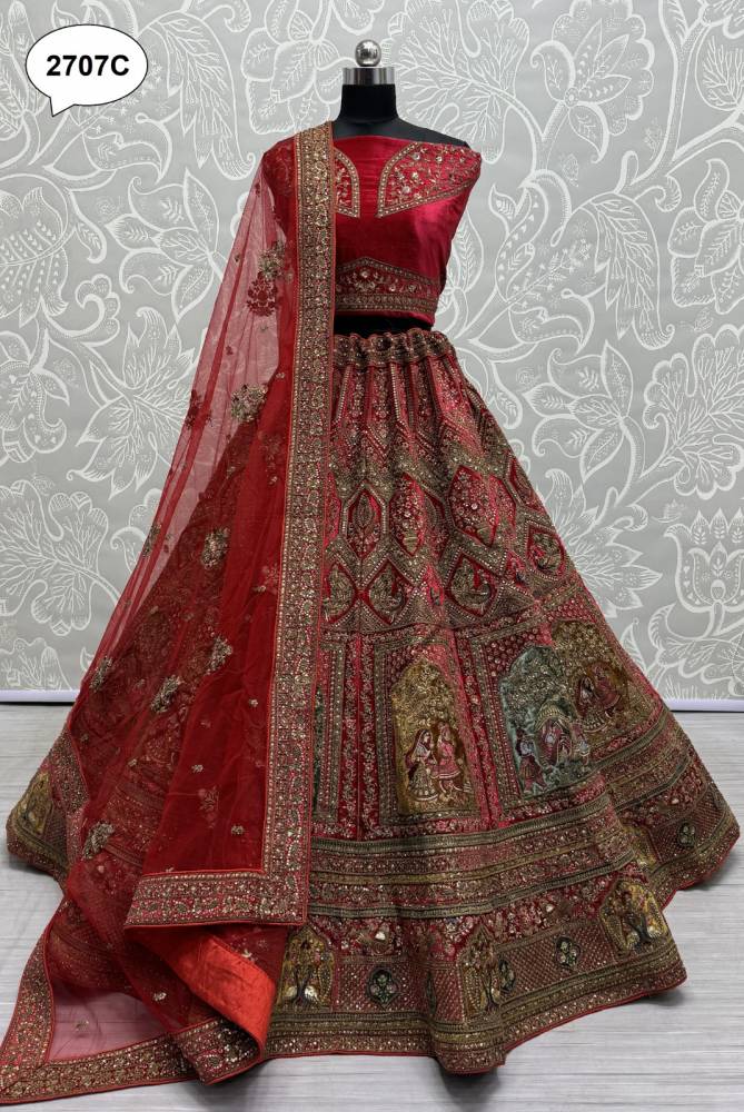 2707 A  And D by Anjani Art Velvet Embroidery Bridal Bulk Lehenga Choli Orders In India
