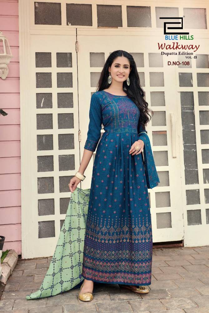 Blue Hills Walkway 13 Anarkali Long Printed Party Wear Kurtis With Dupatta Latest Collection
