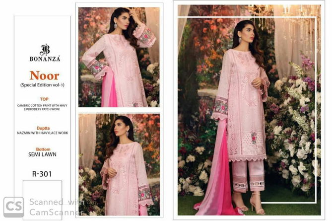 Bonanza Noor Special Edition 3 Latest Fancy Designer Heavy Cotton boring work with embroidery work Pakistani Salwar Suits Collection
