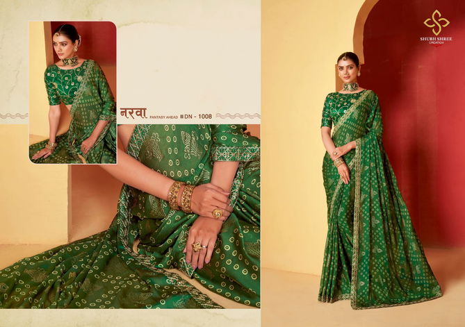 Saanvi Vol 2 By Shubh Shree Foil Print Moss Chiffon Party Wear Saree Wholesale Shop In Surat